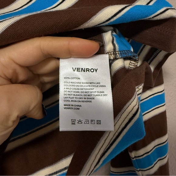 NWOT VENROY Striped Jersey Polo Striped Retro Rugby Long Sleeve Cropped Top L - Picture 6 of 7